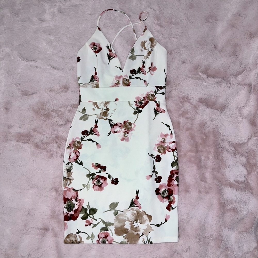 🌸 floral mini dress - LIKE NEW formal size S white & pink